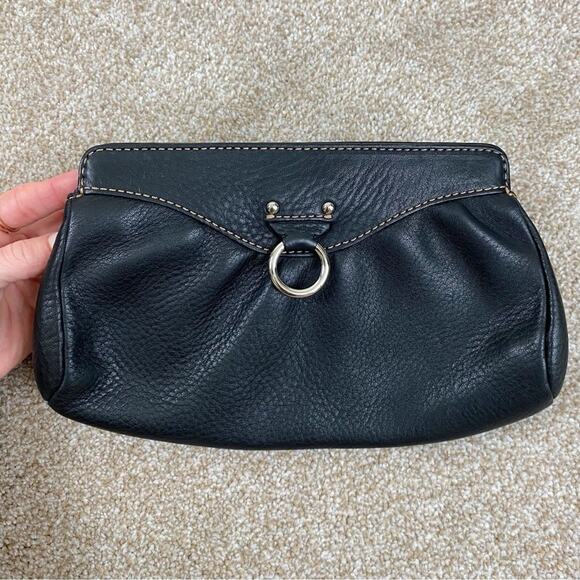 Cole Haan Vintage Genuine Pebbled Leather Clutch Black Classic Minimalist Bag - Picture 2 of 10